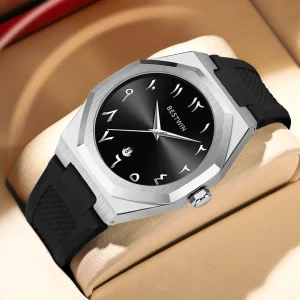 BESTWIN Fashion Luxury Arabic Men's Quartz Watch Business Casual Silicone Strap Mens Wristwatch Family Friends Birthday Gifts