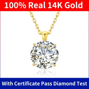 Szjinao 100% Real 14k Gold Moissanite Necklace For Women 6.5mm 1.0ct D Color AU585 K Gold Luxury Pendant Certificated Wholesale