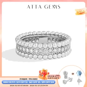 ATTAGEMS New Trends Moissanite Eternal Rings for Women S925 Sterling Silver D VVS1 Diamond Elegant Engagement Bands Fine Jewelry
