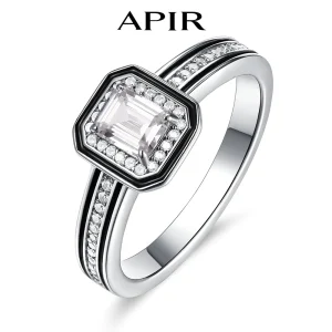 APIR Claw Inlaid Grandmother Cut 5A Square Zircon Ring for Women Man K Gold Plated Rose Gold Fashion Luxury Quality Jewelry Ring