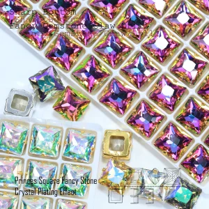 Crystal Plating Effect Princes Square Fancy Stone Claw-Set Rhinestones High-Shine Artificial Crystal DIY Accessoriesfor Wedding