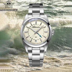 ADDIESDIVE Men's Casual Quartz Watch Blue Luminous Stainless Steel Watch 100m Waterproof Bubble Mirror Glass Diving Watch AD2065