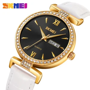 SKMEI Reloj de mujer Luxury Rhinestones Dial Week Date Quartz Women Watches Waterproof Wristwatch Clock For Ladies Female Girl
