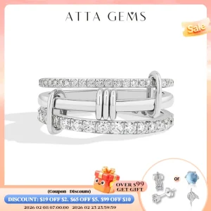 ATTAGEMS Three Layer Moissanite Ring 925 Sterling Silver Stacked Rings New Year's Fashion Party Gifts for Women Men Fine Jewelry