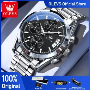 OLEVS 2987 Mens Watch Original Quartz Watch Waterproof Luminous Stainless Steel Sports Watches For Man Gift Box Reloj