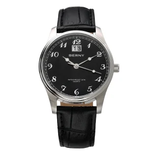 BERNY Men's Quartz Watch Classic Dress VJ76 Move Easy Read Analog Soft Leather 3ATM Waterproof Male Top Display Men Wristwatch